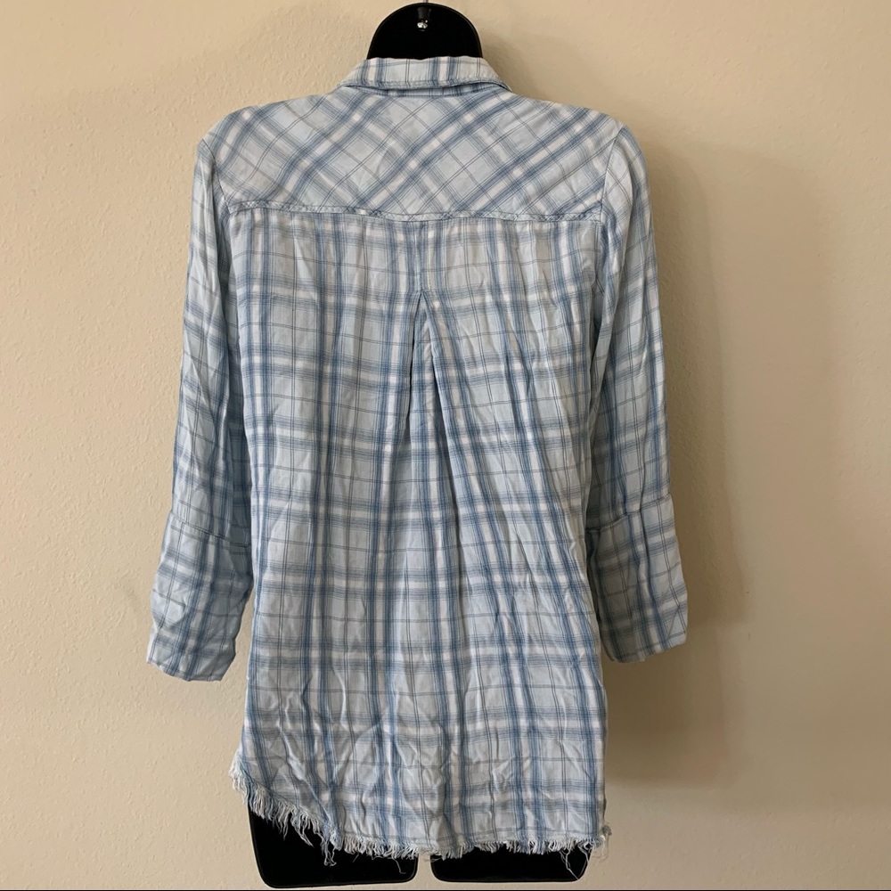 Cloth & Stone Blue White Frayed Button Up Flannel - Picture 5 of 7